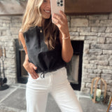 Anika Black Linen Bubble Hem Tank Top