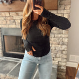 Black Mineral Wash Ribbed Long Sleeve