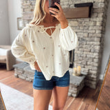 Soy Embroidered Drawstring Blouse