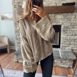 POL Vintage Vibe Mocha/Olive Mineral-Wash Bell Sleeve Sweater