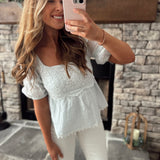 Pale Blue Queenie Embroidered Detail Square Neck Babydoll Top