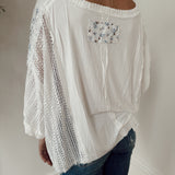 Flouncing Around Off White Oversized Contrast Top