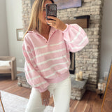 Pink Shoreline Stripe Snap Pullover