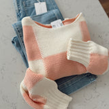 Strawberry Milk Checkered Print Boat Neck Sweater
