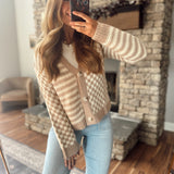 Taupe Check & Stripe Contrast Cardigan