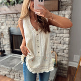 Fallon Beige Multi Texted Sleeveless Top