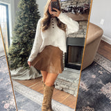 Tan Leather Seam Detail Mini Skirt