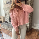 Rose Pink Ribbed Button Cardigan