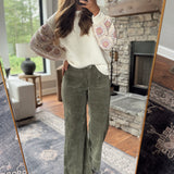 Risen Moss HR Crop Wide Patch Pocket Corduroy Pants