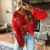 Red Bow Embellished Sweater