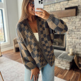 Taupe Sweetheart Check Cardigan
