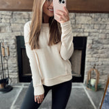Stella Cream Beige Round Neck Corded Ribbed Long Sleeve
