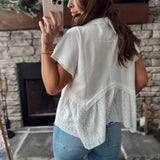 Free Spirit White Lace Raw Hem Babydoll Short Sleeve