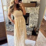 Yellow Embroidered Gingham Maxi Dress