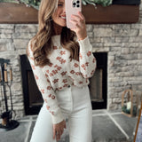 Mae Natural Textured Knit Floral Sweater
