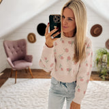 Rosie Love Lt Pink Floral Crew Cropped Sweater IN STORE