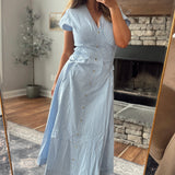 Neona Light Blue Pinstripe Midi Dress