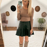 Trend Setter Hunter Green Faux Leather Pleated Mini Skirt