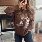 Brown Western Boot Sweater
