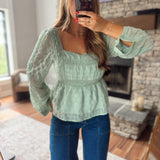 Seafoam Lace Peplum Blouse