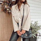 Distinctive Charm Champagne Satin Button-Up