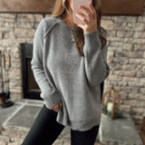Cozy Outcomes H Grey Chenille Raglan Sweater