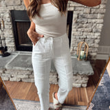 Mica White Super High Mom Cargo Pants