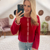 Red Contrast Blanket Stitch Cardigan IN STORE