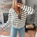 Cream Cabana Striped Piper Knit Cardigan