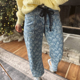 Floral Jaquard Denim Wide Leg Bottoms