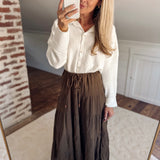 Olive Geometric Tiered Maxi Skirt