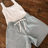 Sky Blue Striped Drawstring Shorts