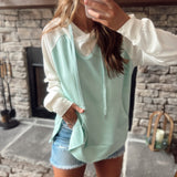 Tiffany Blue/Cream Hooded Pullover with Front Pouch