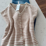 Alicia Ecru/Brick Striped Sleeveless Button Up Sweater Top