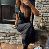 Black Linen Wide Leg Overalls