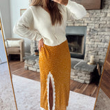 Mustard Polka Dot Lace Trim Maxi Skirt