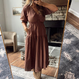 Toasted Caramel Puff Sleeve Midi Dress