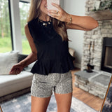 Black Amara Bow Detail Sleeveless Peplum Top