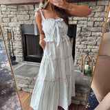 Whispering Meadows Pink Flower Embroidered Tie Front Maxi