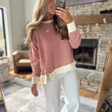 Red Striped Exposed Seam Knit Pullover