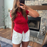 Red Orlisse Button Front Top