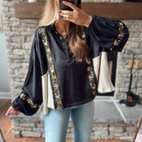 Forgotten Flowers Black/ Natural Contrast Pullover