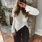 Hannah Handkerchief Hem Textured Cream Long Sleeve