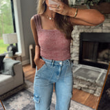 So Maroon Seamless Knit Scalloped Edge Tank