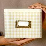 Beige Gingham Tin Recipe Box
