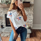 Stars & Stripes Off White Sequins Tee