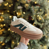 Jet Setter Beige/Green Chunky Platform Low Top Lace up Sneakers