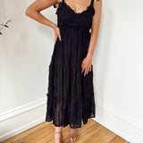 Flawless Presence Black Textured Tie-Shoulder Midi