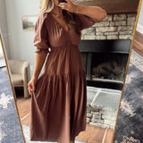 Toasted Caramel Puff Sleeve Midi Dress