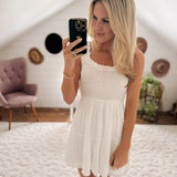 White Clipdot Smocked Sleeveless Mini IN STORE